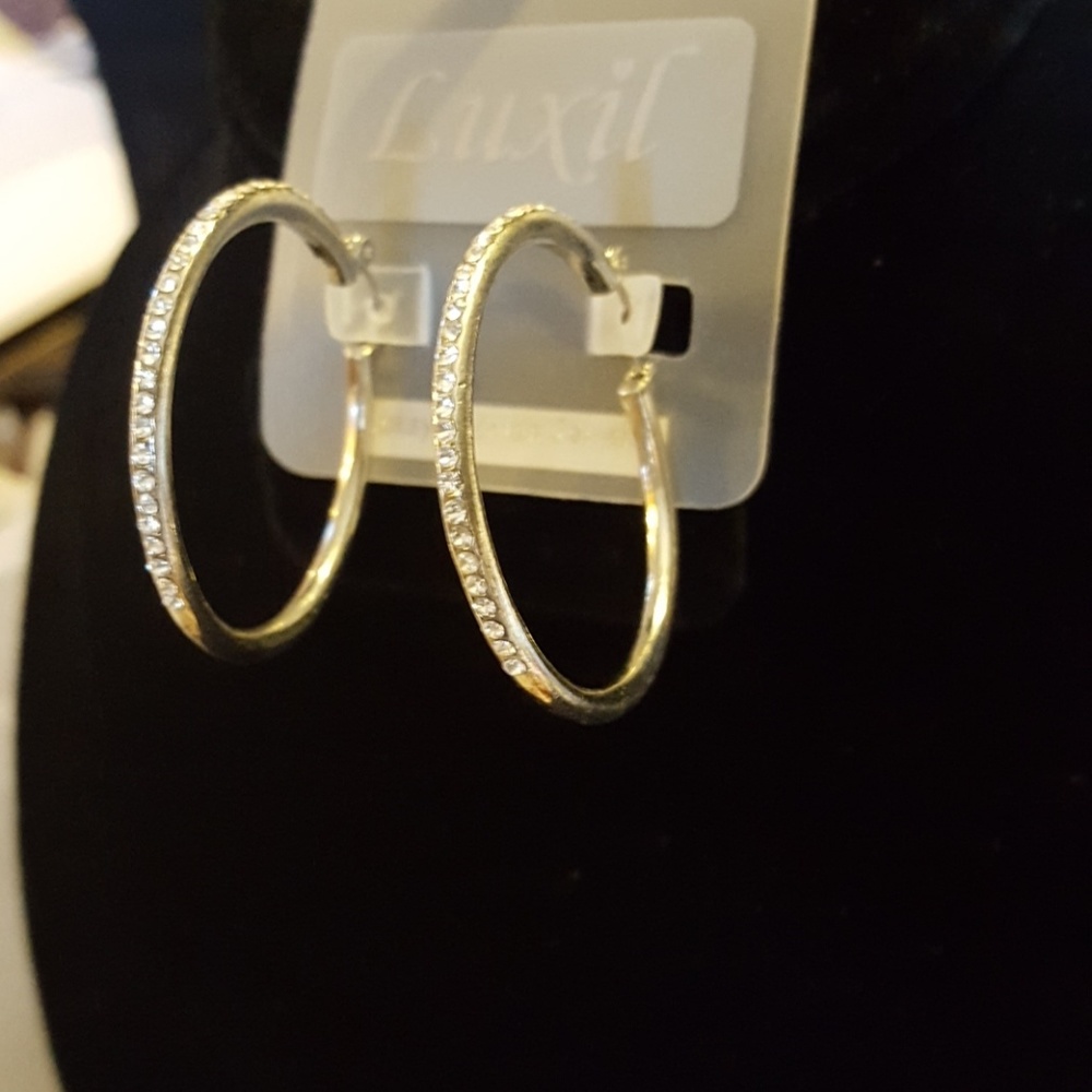 Gold hoop rhinestone earrings new